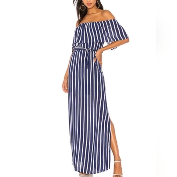 Alice + Olivia Dresses & Skirts - Alice + Olivia Grazi White/Blue Striped Off-the-Shoulder Maxi Dress Size 4